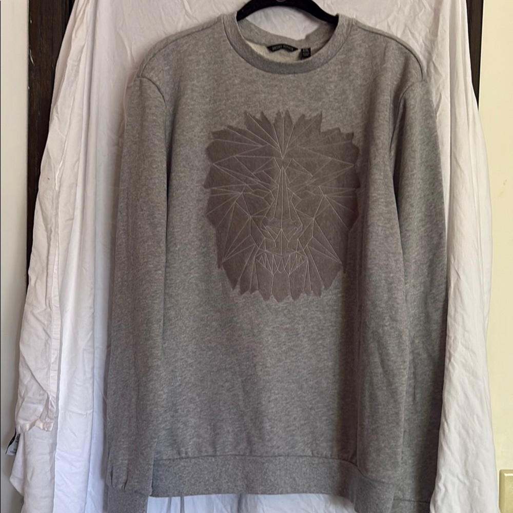 Antony Morato Gray Sweatshirt with Textured Geometric Lion Graphic BNWT